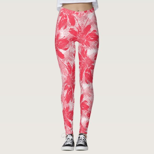 Leggings Fleurs rouges sur blanc. (Devant)