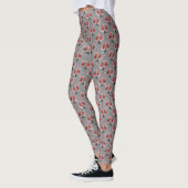 Leggings Fleurs rouges sur gris (Gauche)