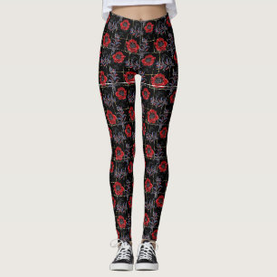 Leggings Fleurs rouges sur le noir.