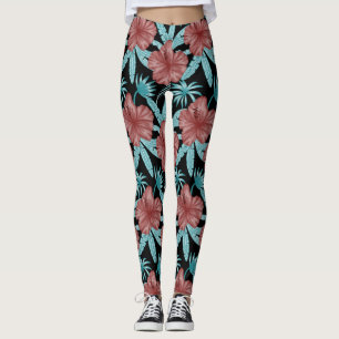 Leggings Fleurs rouges tropicales sans coutures motif et fe