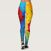 Leggings Fleurs rouges vibrantes - Impression Pop Art (Dos)