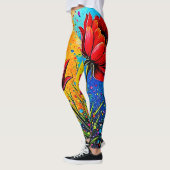 Leggings Fleurs rouges vibrantes - Impression Pop Art (Gauche)