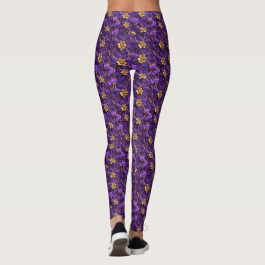 Leggings Fleurs royales violettes entrelacées d'or (Dos)