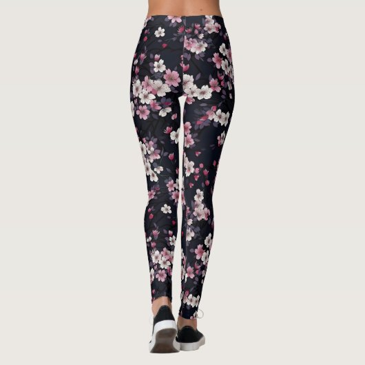 Leggings Fleurs Sakura Roses Noires, Design Motif, (Dos)