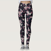 Leggings Fleurs Sakura Roses Noires, Design Motif, (Devant)