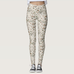 Leggings Fleurs sauvages aériennes en crème et sauge