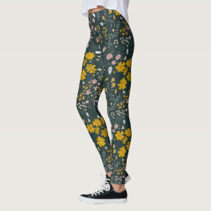 Leggings Fleurs sauvages bohémiens de la moutarde