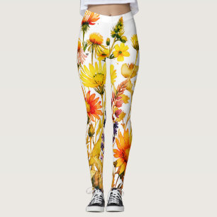 Leggings Fleurs sauvages colorées jolie peinture à l'aquare