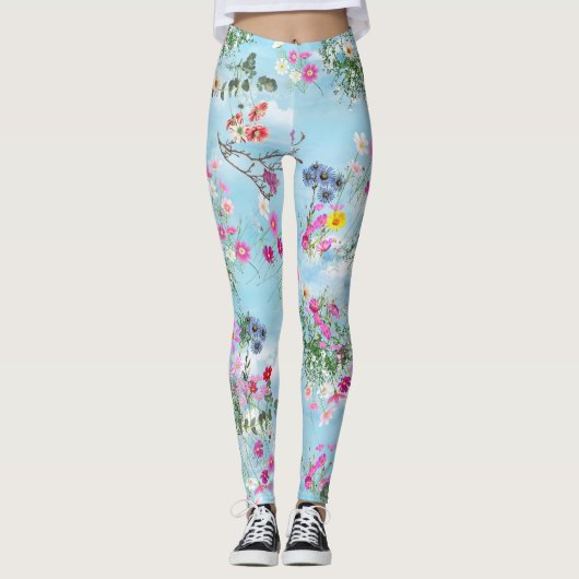 Leggings Fleurs sauvages contre un ciel bleu (Devant)