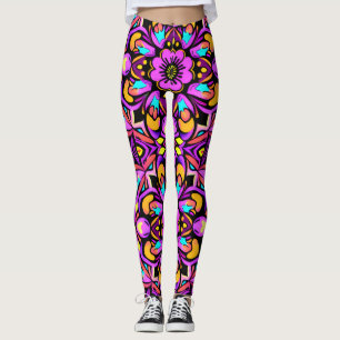 Leggings Fleurs sauvages en néon de style Blacklight