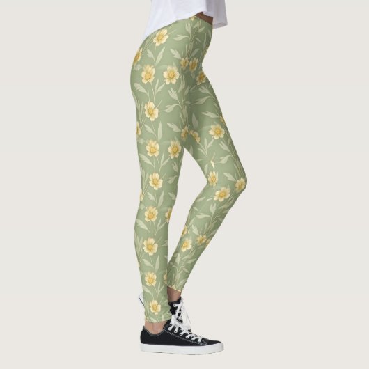 Leggings Fleurs sauvages jaunes sur pattes vertes (Droite)