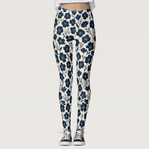 Leggings Fleurs sauvages monochromes nettes en bleu marine