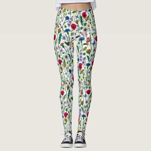 Leggings Fleurs sauvages sur blanc cassé (Devant)