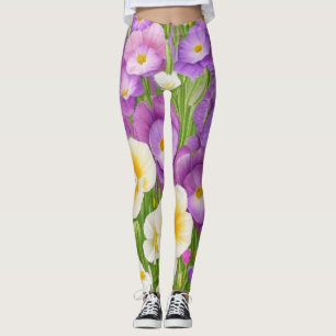 Leggings fleurs sauvages violettes jaunes