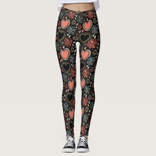 Leggings Fleurs sombres enchanter : Floral Motif sans coutu (Devant)