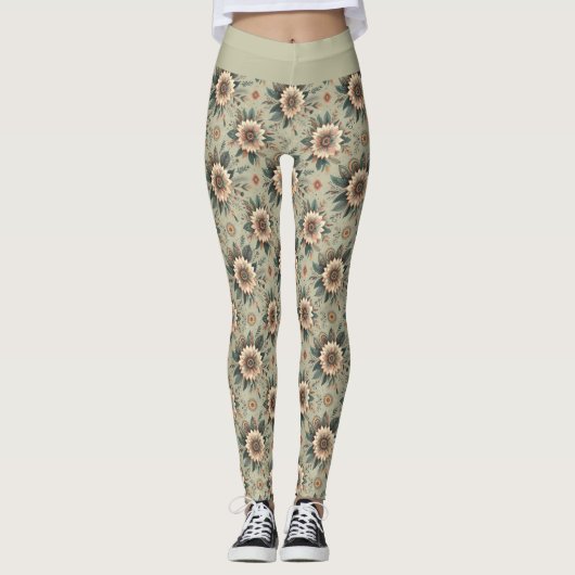 Leggings Fleurs sur sauge (Devant)