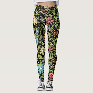 Leggings Fleurs tirées par la main
