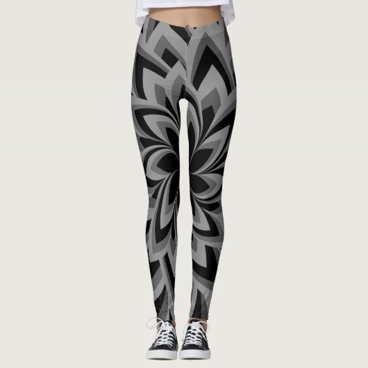 LEGGINGS FLEURS TOURBILLON NOIR ET BLANC   (Devant)