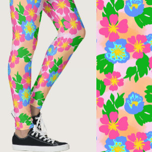Leggings Fleurs tropicales à motifs rose, bleu et orange