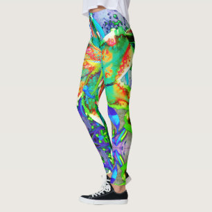 Leggings Fleurs tropicales abstraites de kiwi rétro élégant