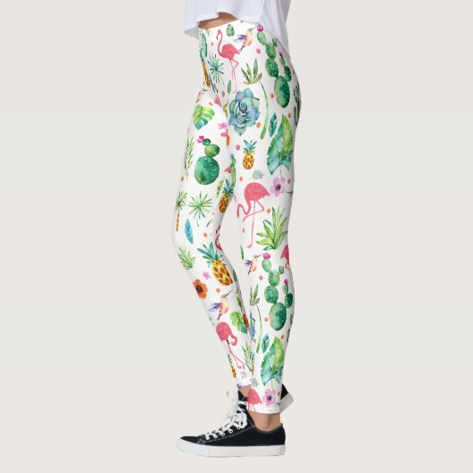 Leggings Fleurs tropicales Cactus & Flamants roses Motif (Gauche)