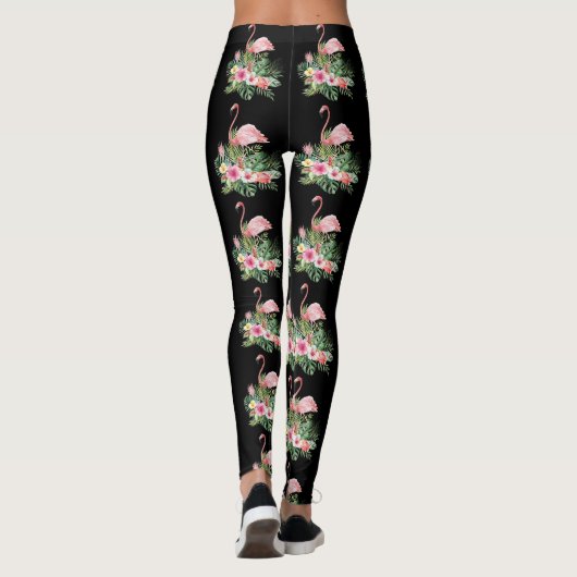 Leggings Fleurs tropicales exotiques Motif flamant (Dos)
