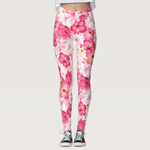 Leggings Fleurs tropicales roses et blanches