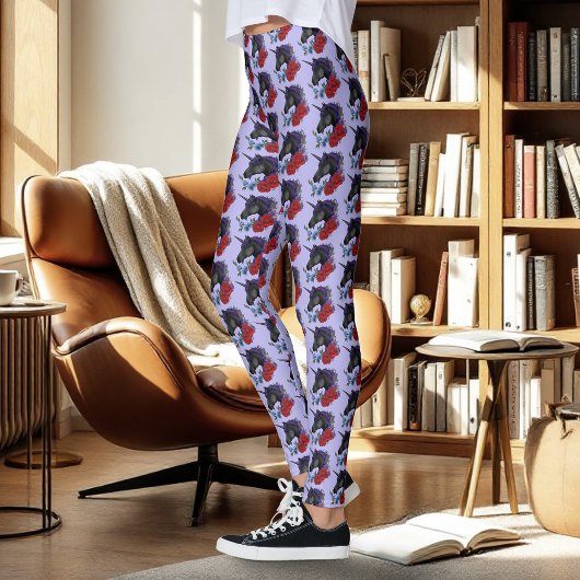 Leggings Fleurs Unicorne Noire violet