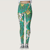 Leggings Fleurs vert et jaune (Devant)