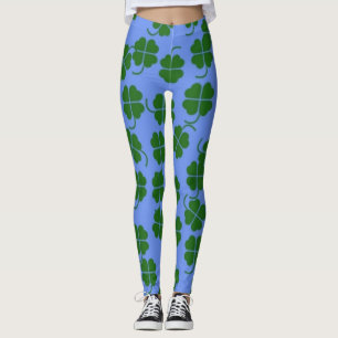 Leggings Fleurs vertes en bleu