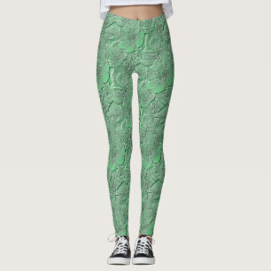 Leggings Fleurs vertes Motif d'art nature