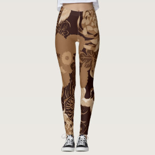Leggings Fleurs Vintages Brown et oiseaux