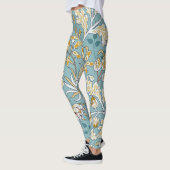 Leggings Fleurs vintages, feuillage bleu clair transparent (Gauche)