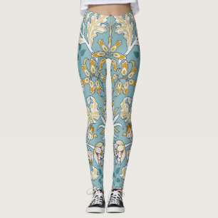 Leggings Fleurs vintages, feuillage bleu clair transparent