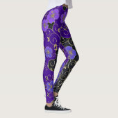 Leggings Fleurs Violettes Élégantes Avec Feuilles D'Or Et F (Droite)