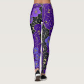 Leggings Fleurs Violettes Élégantes Avec Feuilles D'Or Et F (Dos)