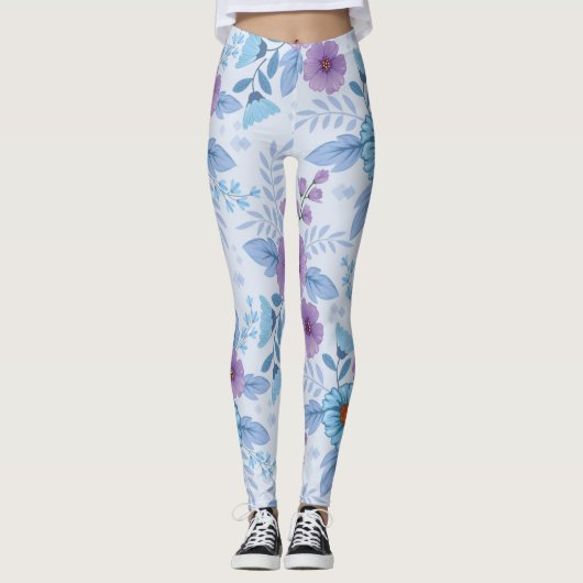 Leggings Fleurs violettes et bleues (Devant)