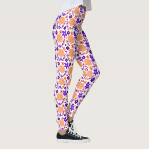 Leggings Fleurs violettes Et Oranges