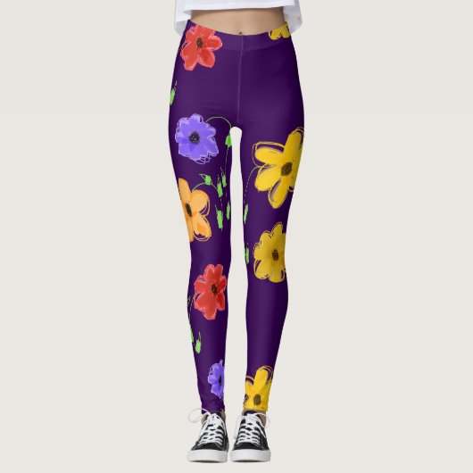 Leggings Fleurs violettes foncées (Devant)