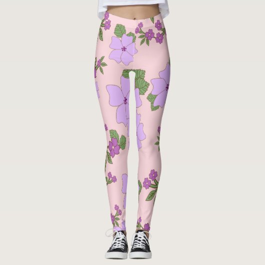 Leggings Fleurs Violettes, Modèle Floral, Motif De Fleurs (Devant)