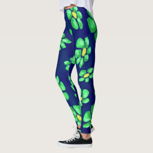 Leggings Fleurs Whimsical Vertes Daisies sur Arrière - plan