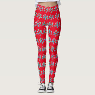 Leggings Flocon de neige aquarelle bleu rouge hiver