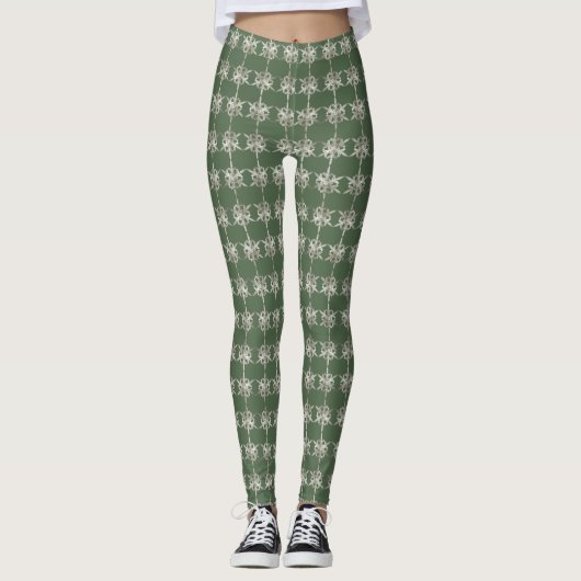 Leggings Flocon De Neige Argent Avec Arrière - plan Vert (Devant)