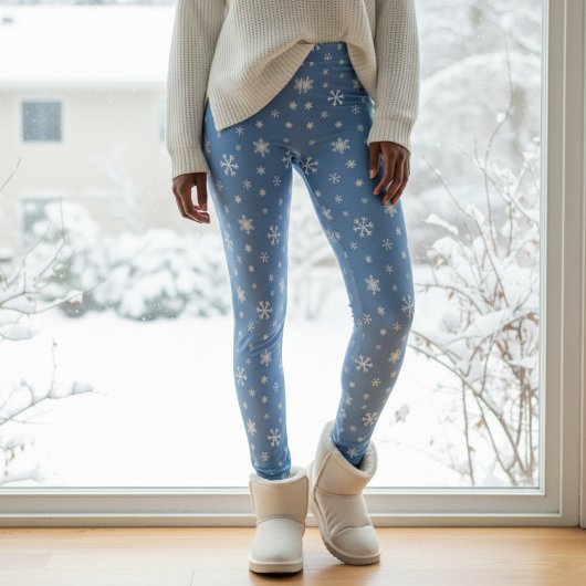 Leggings Flocon de neige d'hiver Motif bleu clair Noël