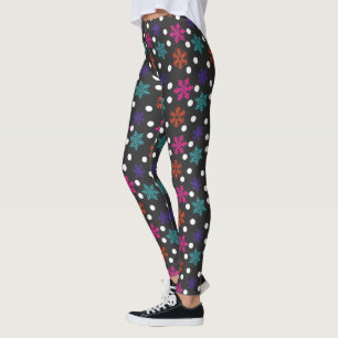 Leggings Flocon de neige rose orange violet et bleu avec ne