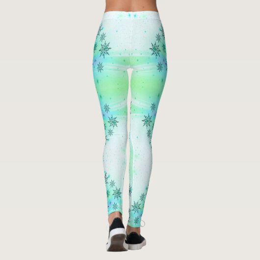 Leggings Flocon de neige tourbillon bleu vert blanc mignon (Dos)