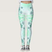 Leggings Flocon de neige tourbillon bleu vert blanc mignon (Devant)