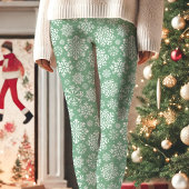Leggings Flocon de neige vert et blanc Noël Motif