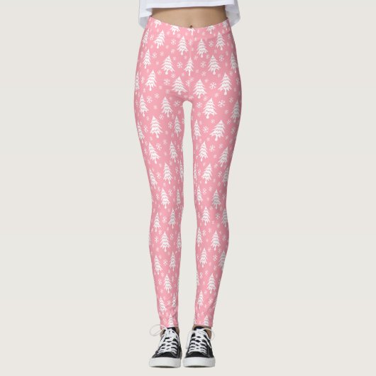 Leggings Flocon de Noël blanc rose pâle (Devant)