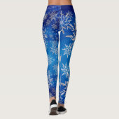Leggings Flocons de neige argentés scintillants sur le bleu (Dos)